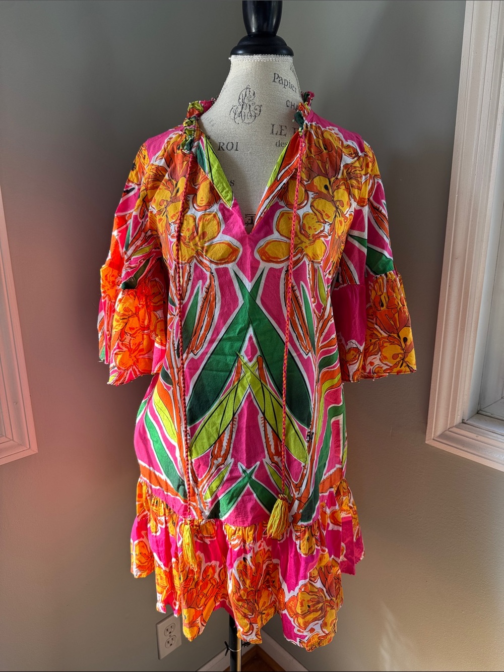 Anthropologie Roopa Pemmaraju dopamine tropical beaded ruffle mini dress Small - Picture 3 of 12